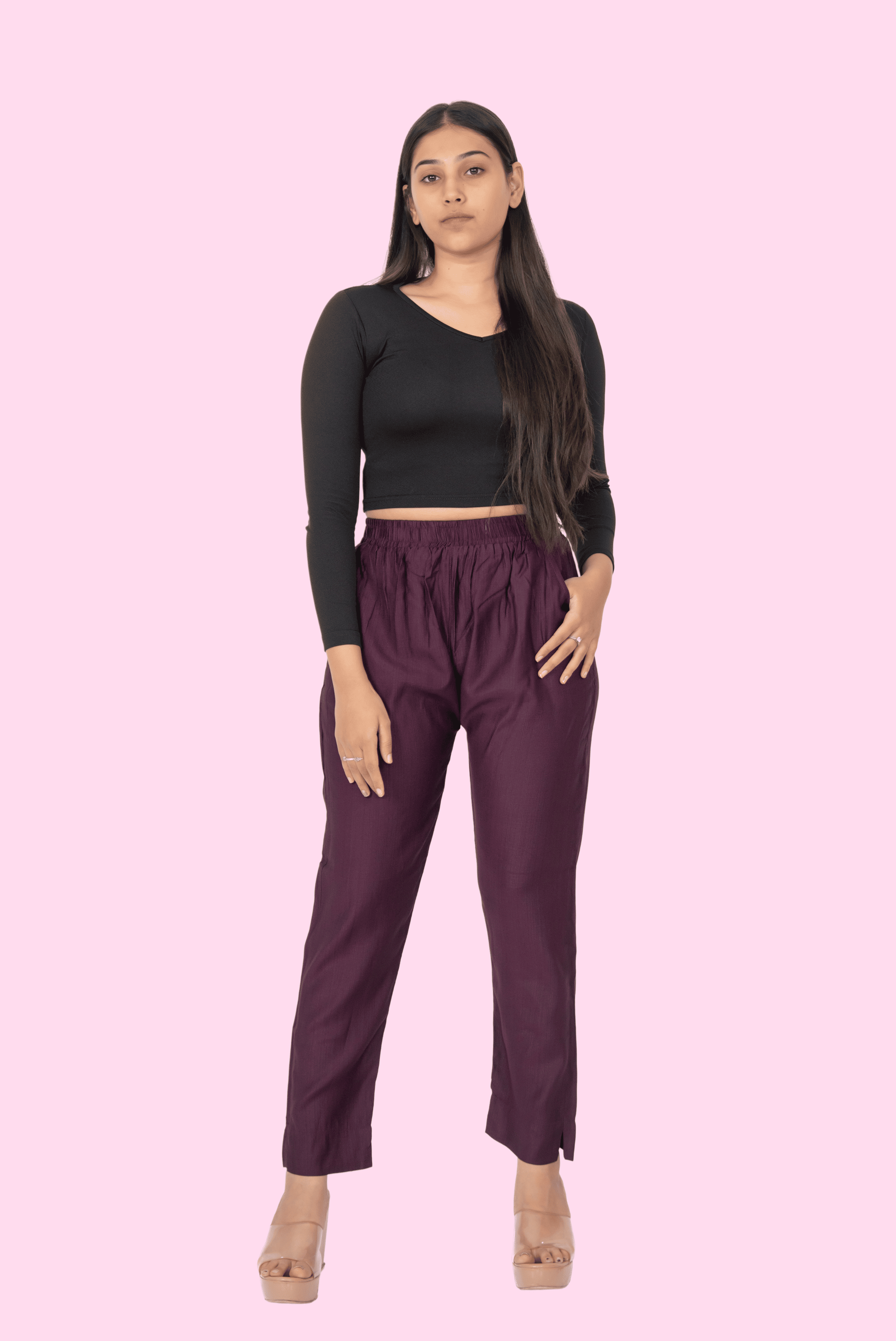 Burgundy Pocket Premium Rayon Palazzo