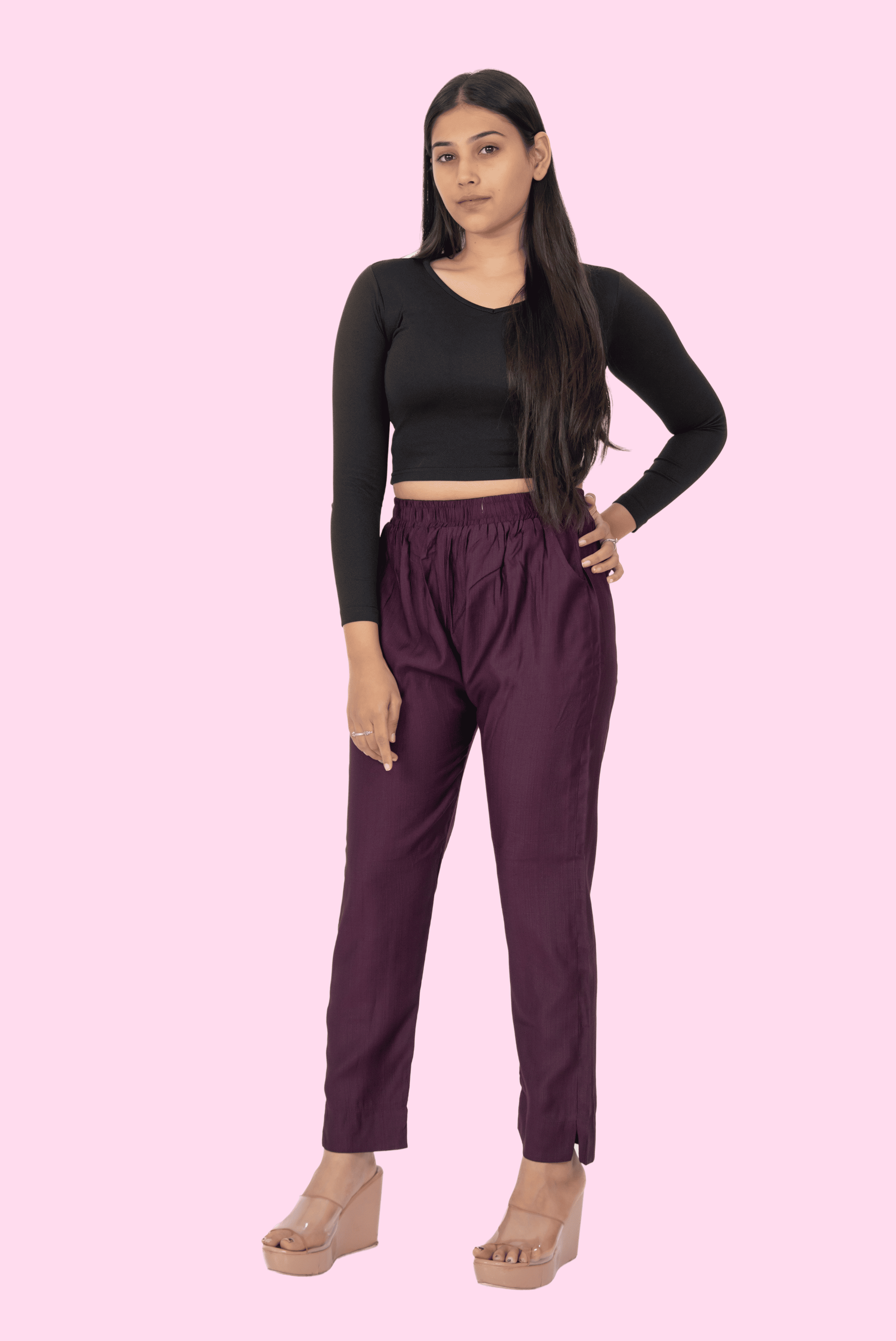 Burgundy Pocket Premium Rayon Palazzo