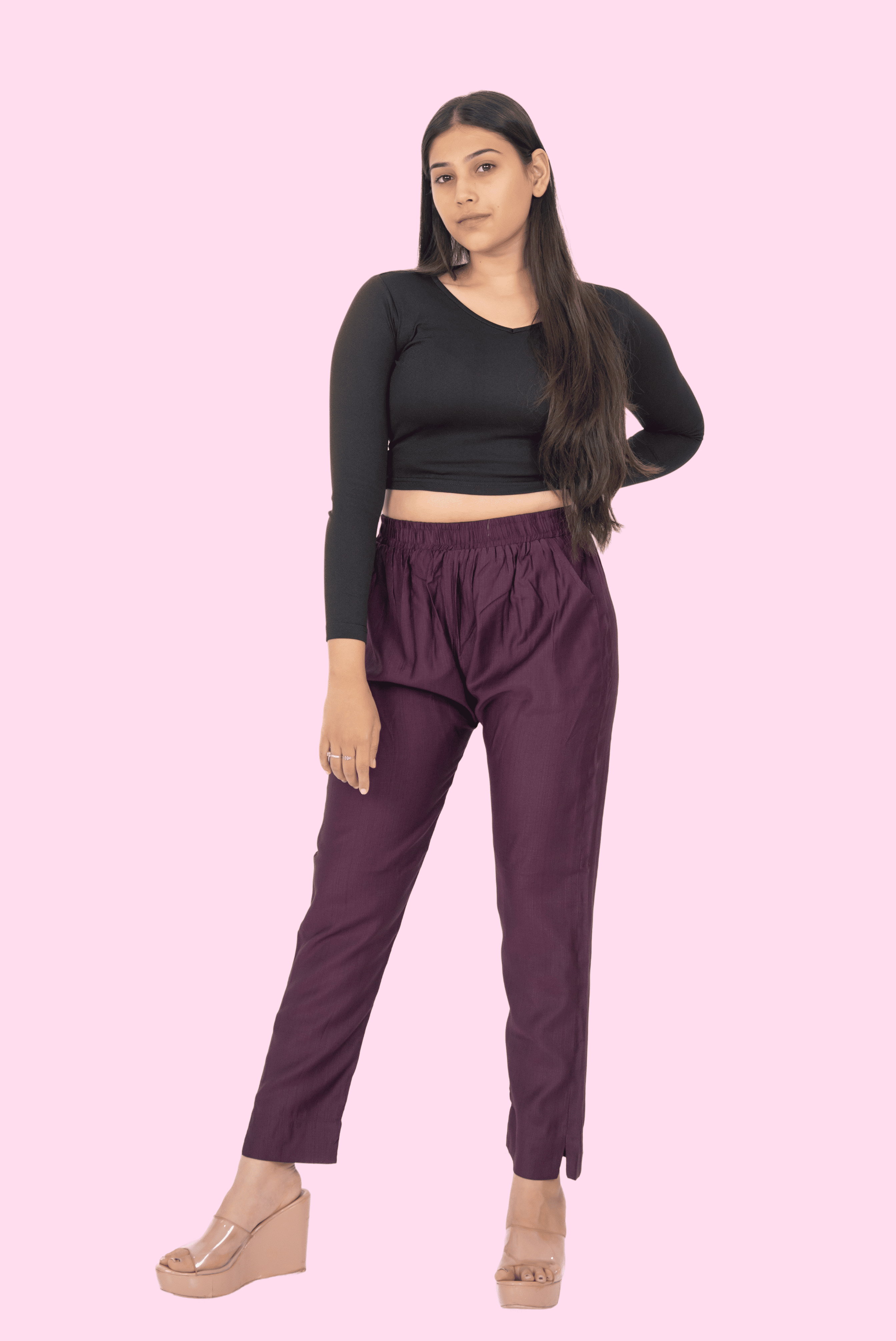 Burgundy Pocket Premium Rayon Palazzo