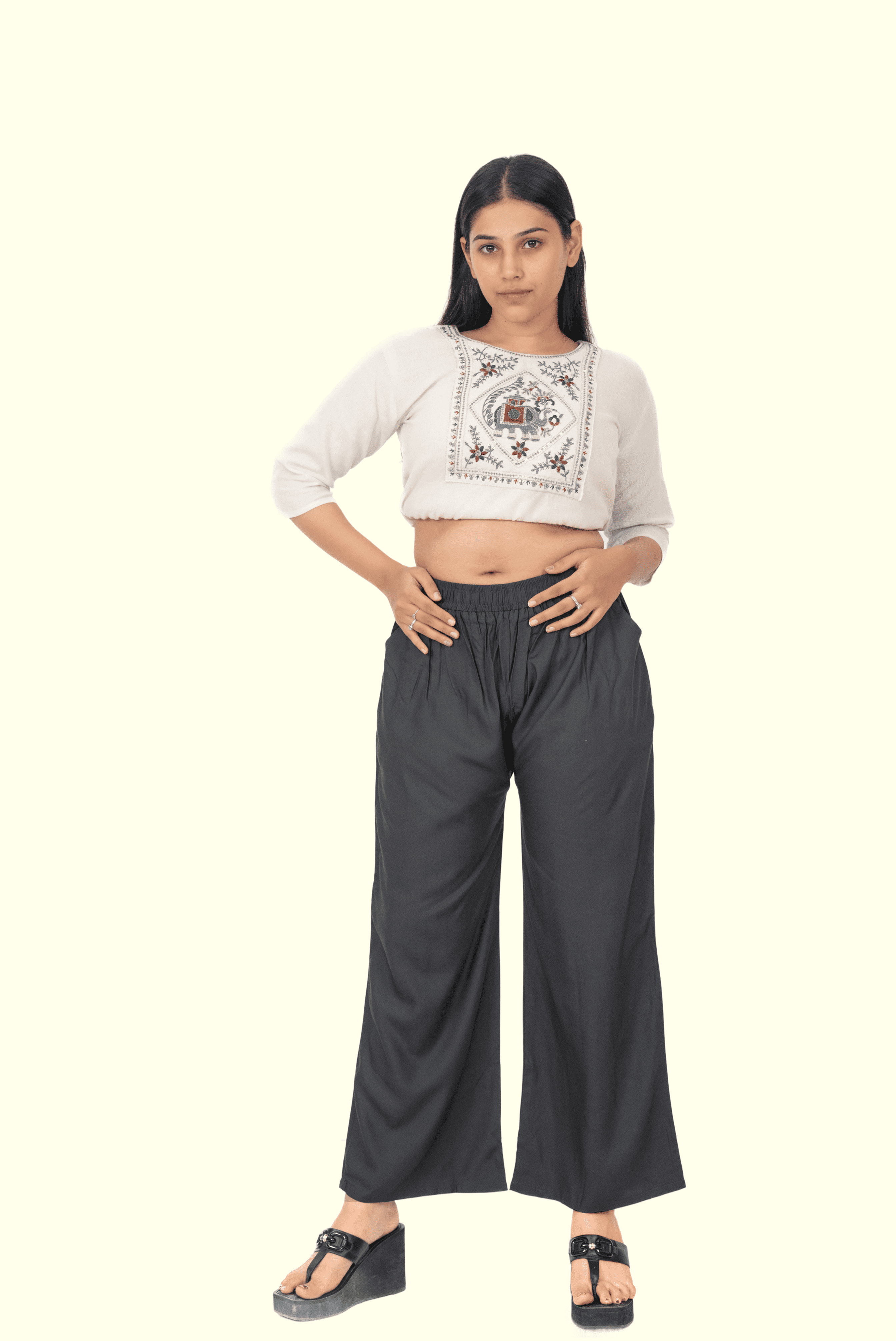 Dark Grey Pocket Premium Rayon Palazzo