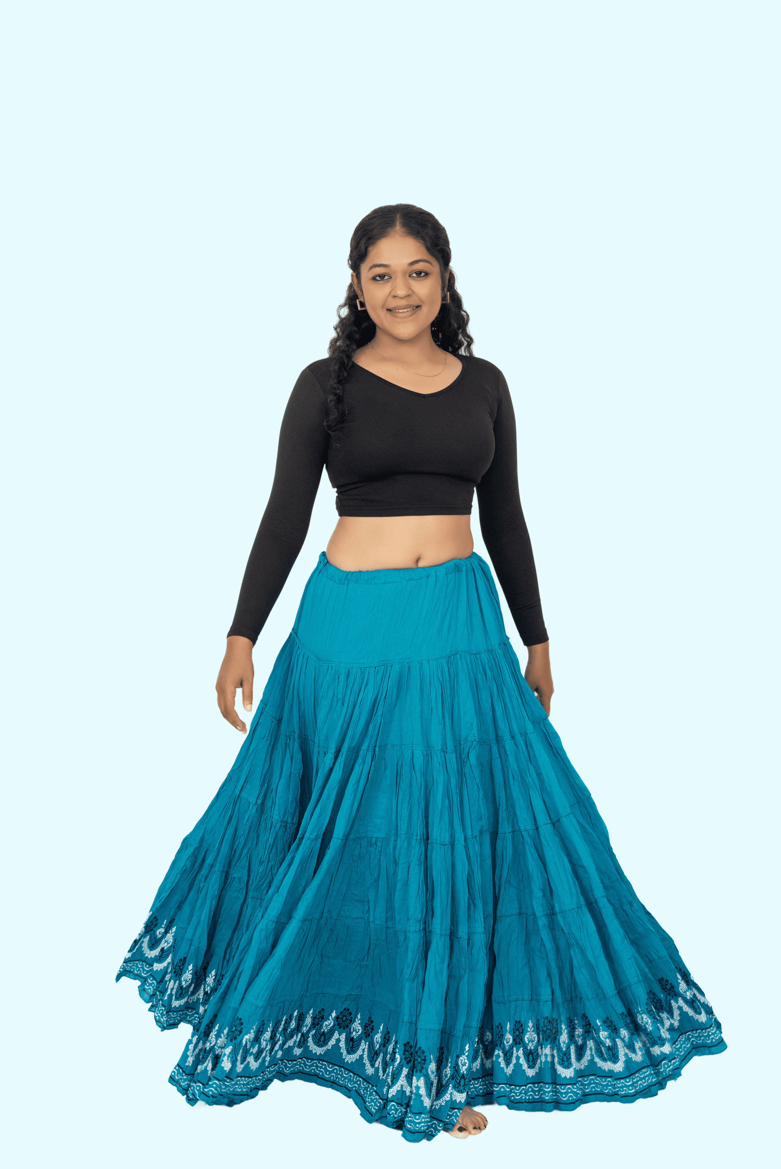 Turquoise Golden Block Print 20Mtr Skirt