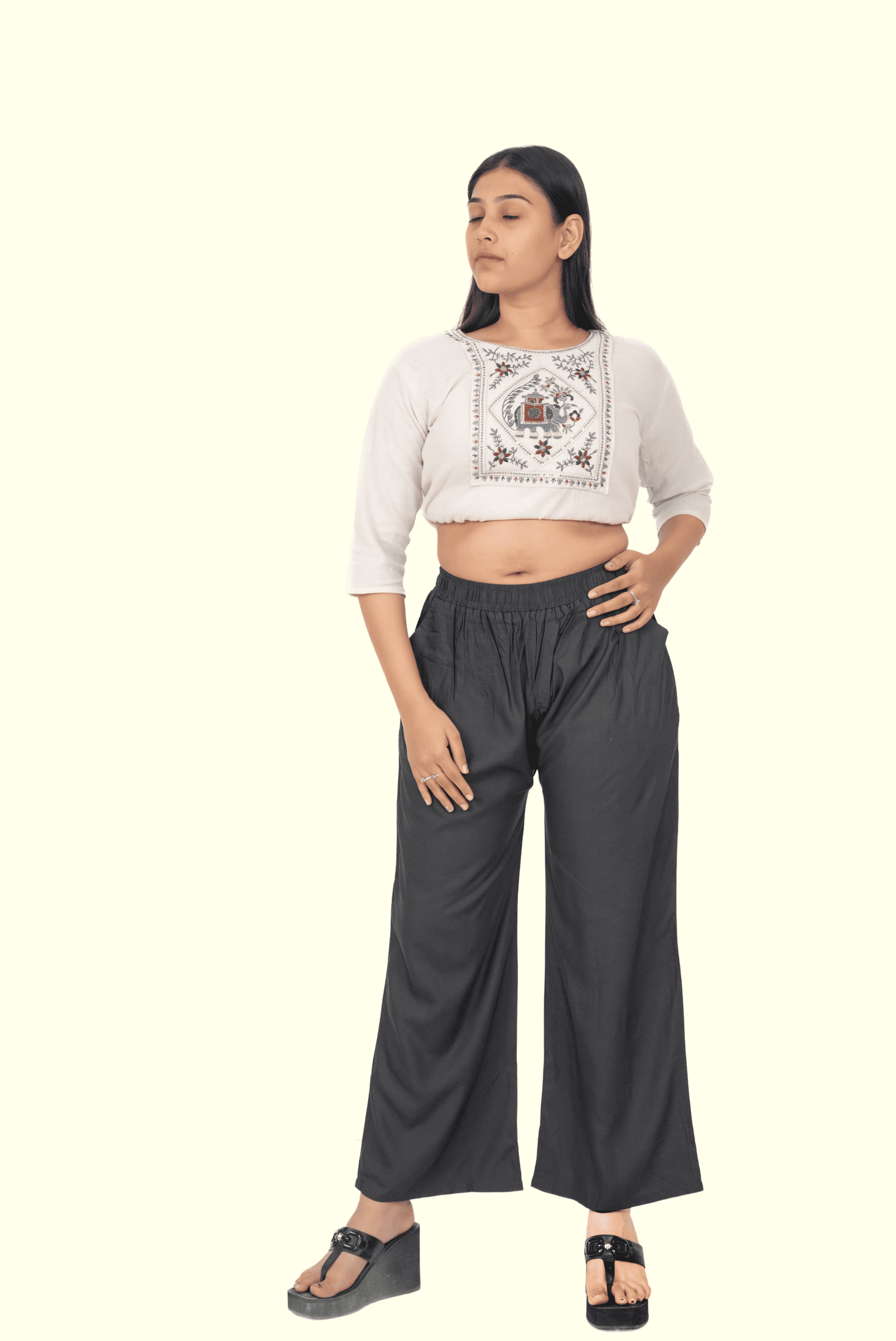 Dark Grey Pocket Premium Rayon Palazzo