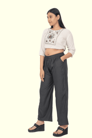 Dark Grey Pocket Premium Rayon Palazzo