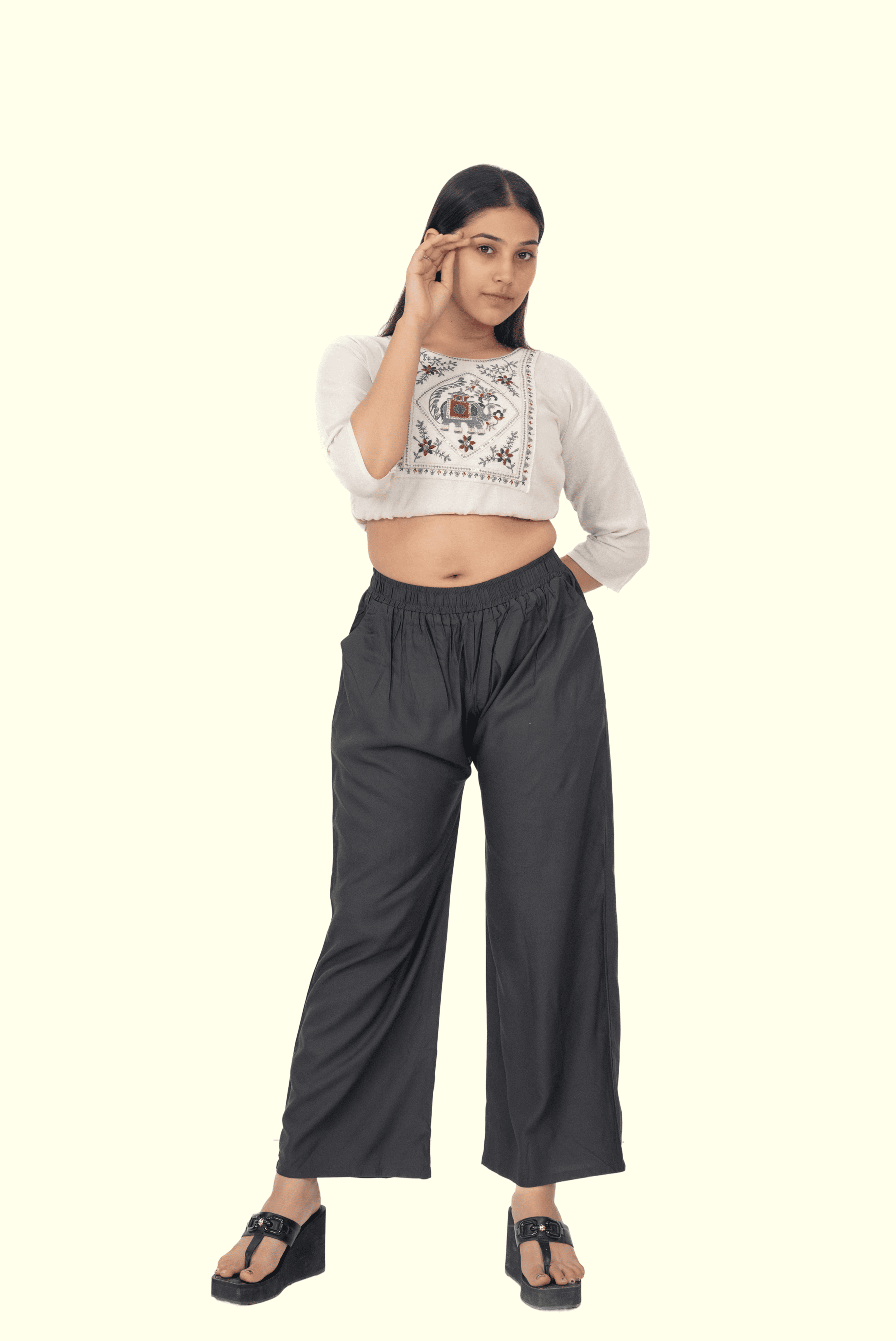 Dark Grey Pocket Premium Rayon Palazzo