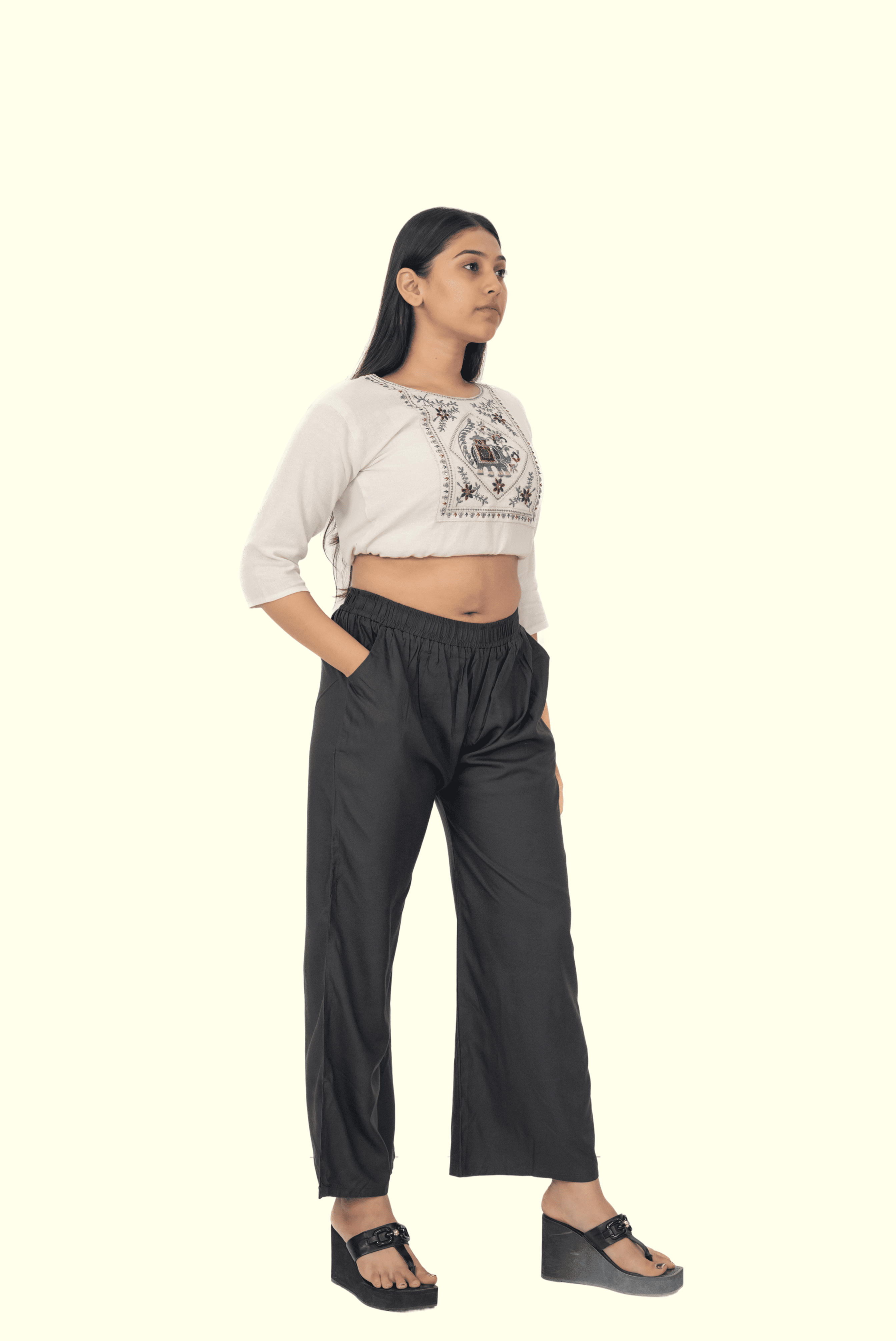 Dark Grey Pocket Premium Rayon Palazzo