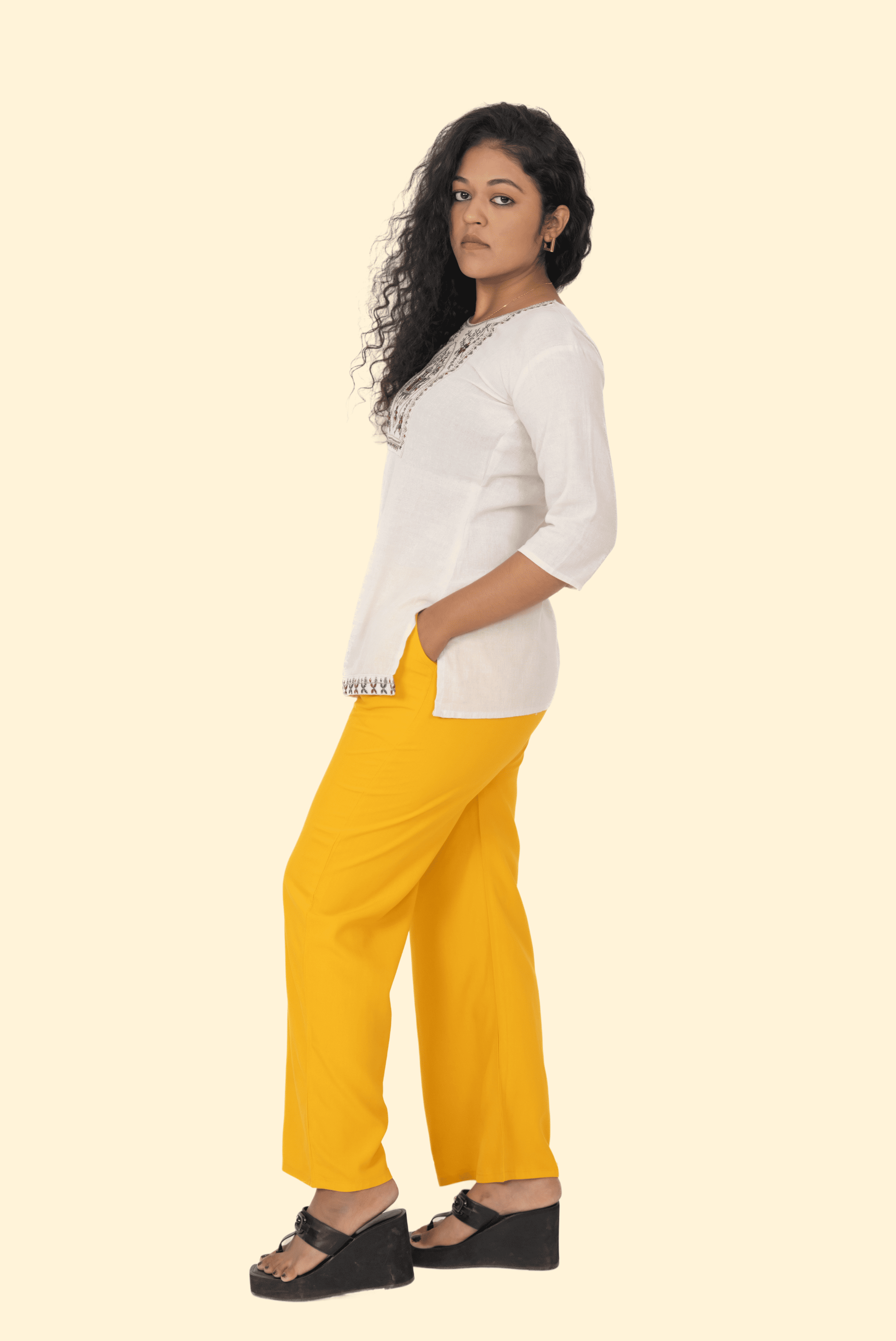 Mustard Pocket Premium Rayon Palazzo
