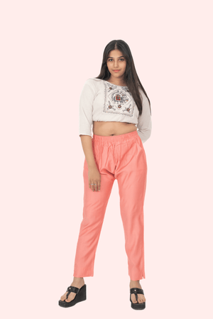 Peach Rayon Silk Pants