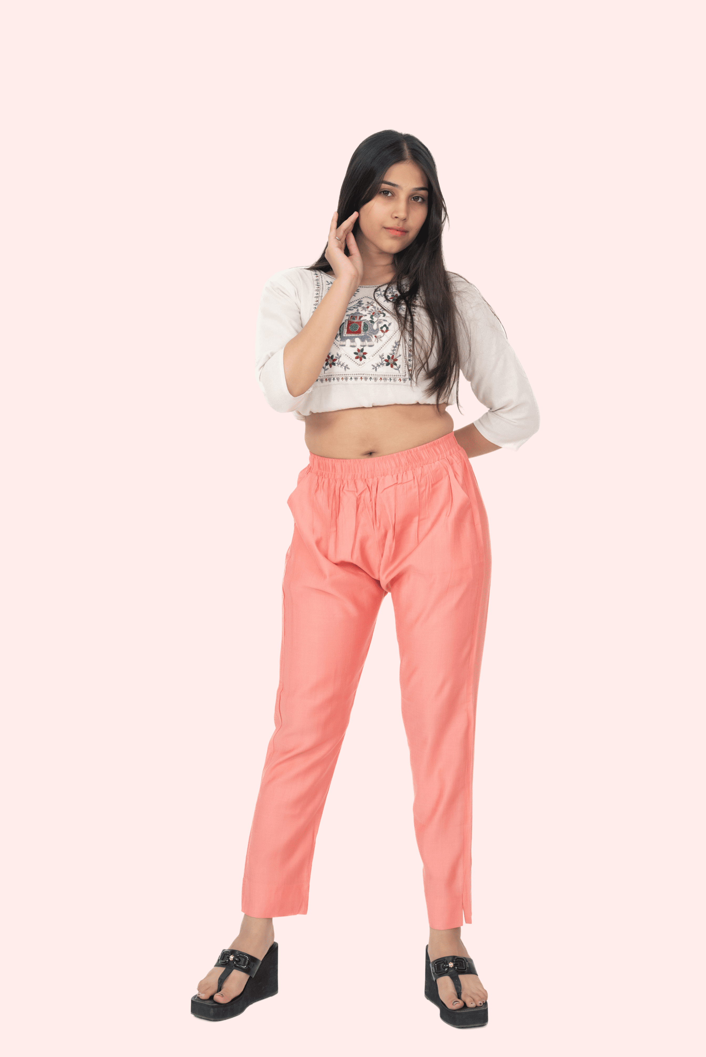 Peach Rayon Silk Pants