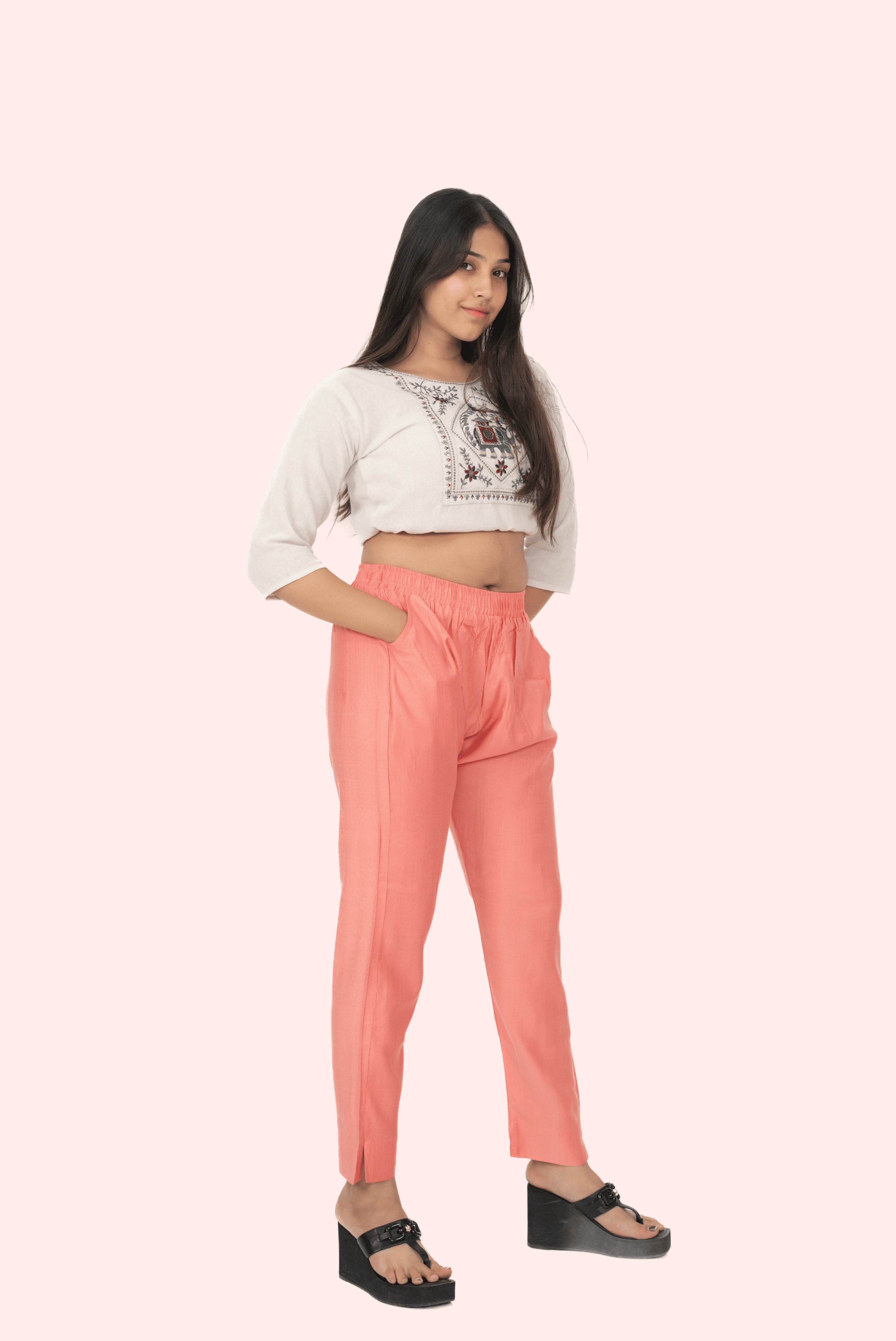 Peach Rayon Silk Pants