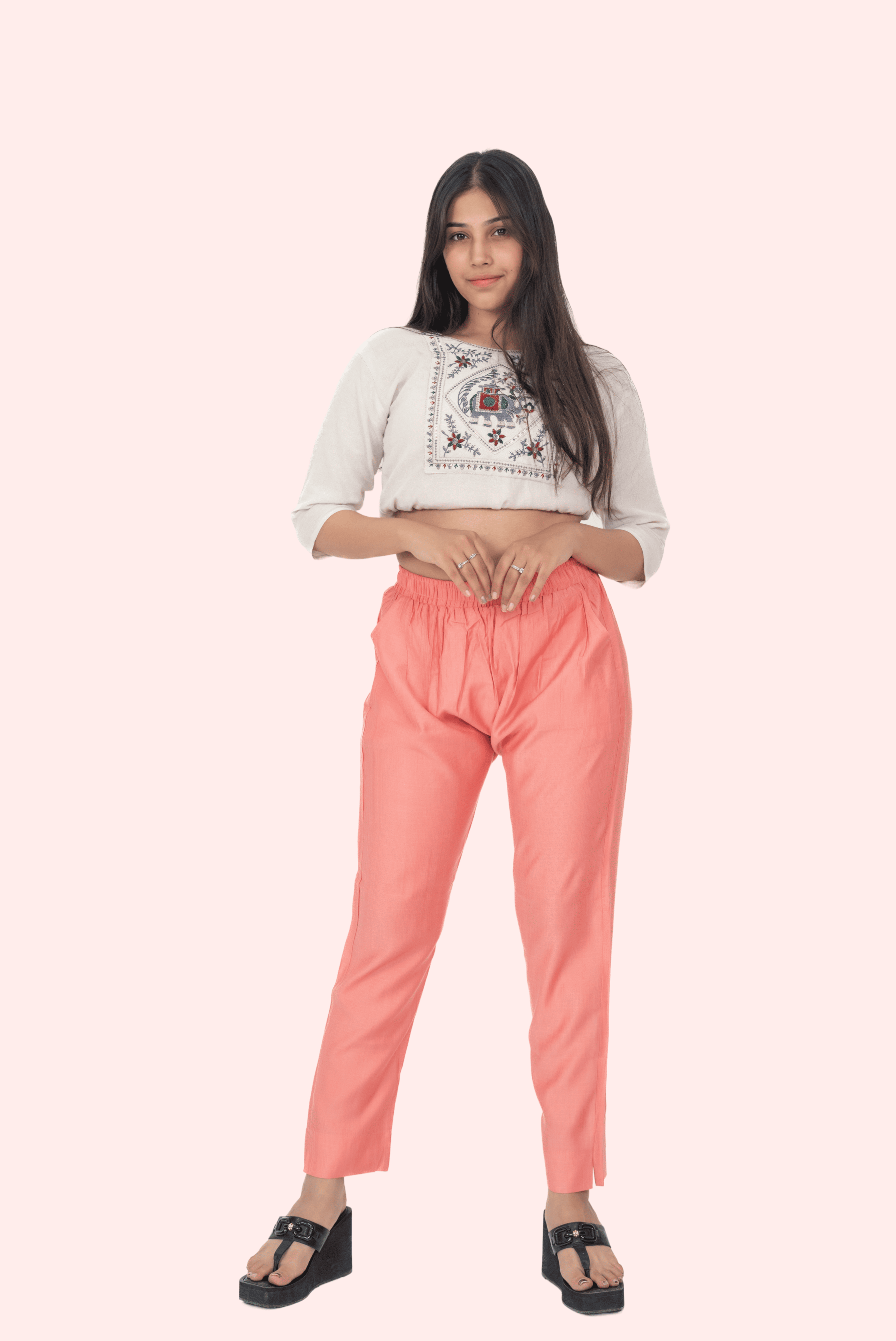 Peach Rayon Silk Pants