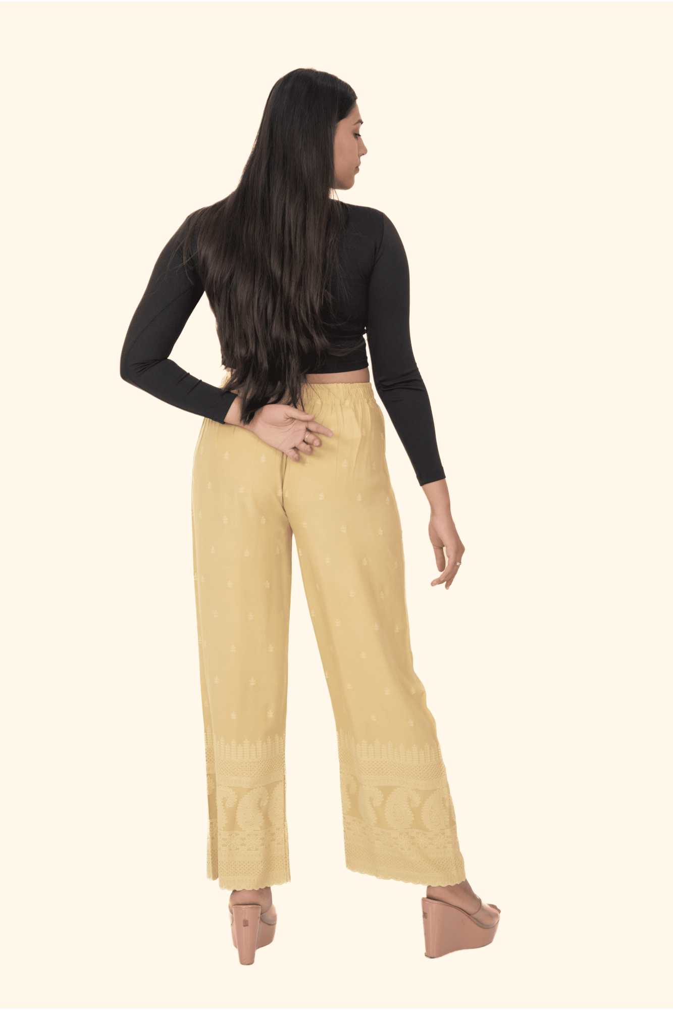 Beige Rayon Lucknowi Palazzo