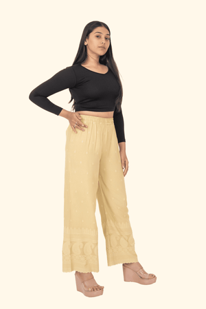 Beige Rayon Lucknowi Palazzo