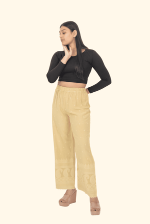 Beige Rayon Lucknowi Palazzo