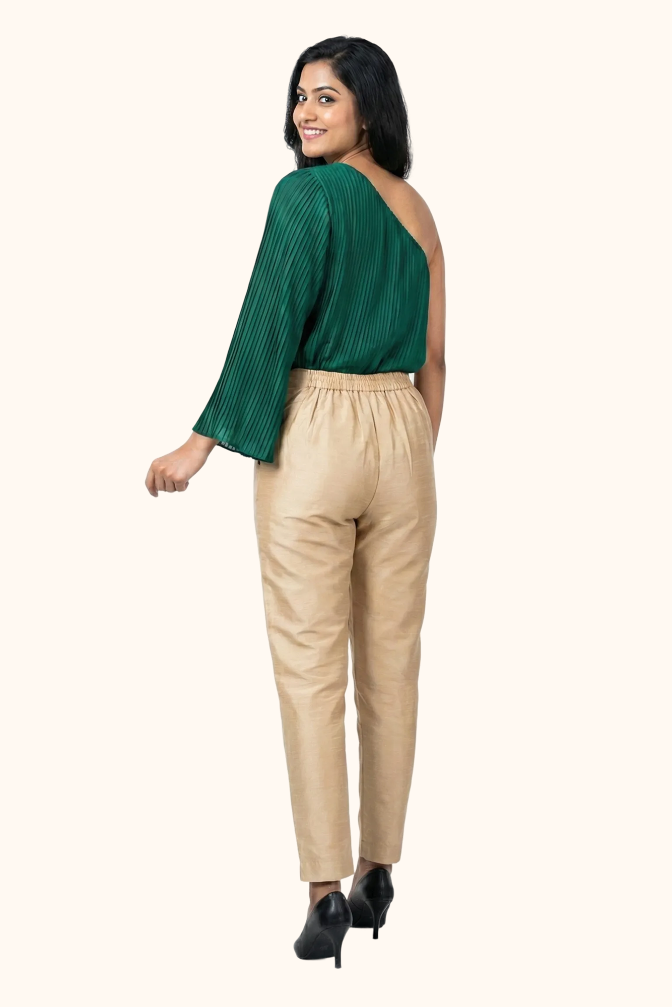 Beige Tussar Silk Pant