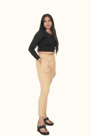 Beige Rayon Chiken Pants