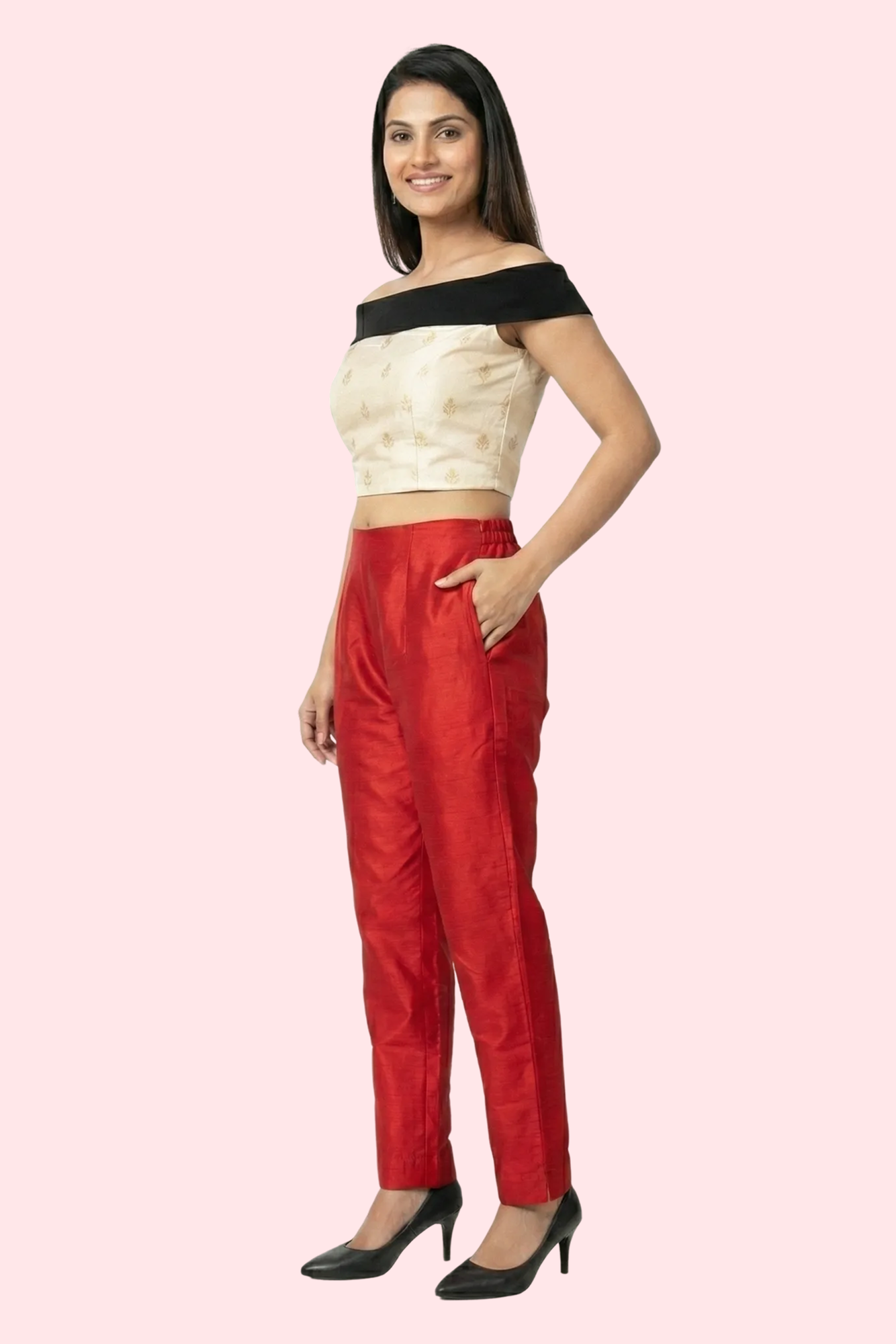 Red Tussar Silk Pant