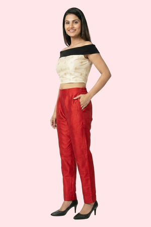 Red Tussar Silk Pant