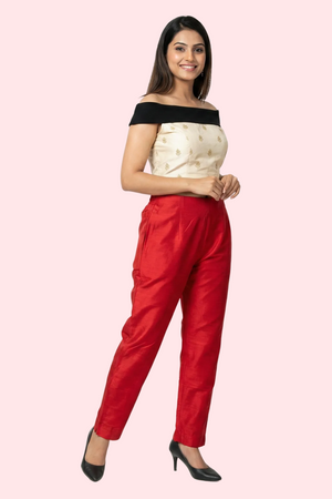 Red Tussar Silk Pant