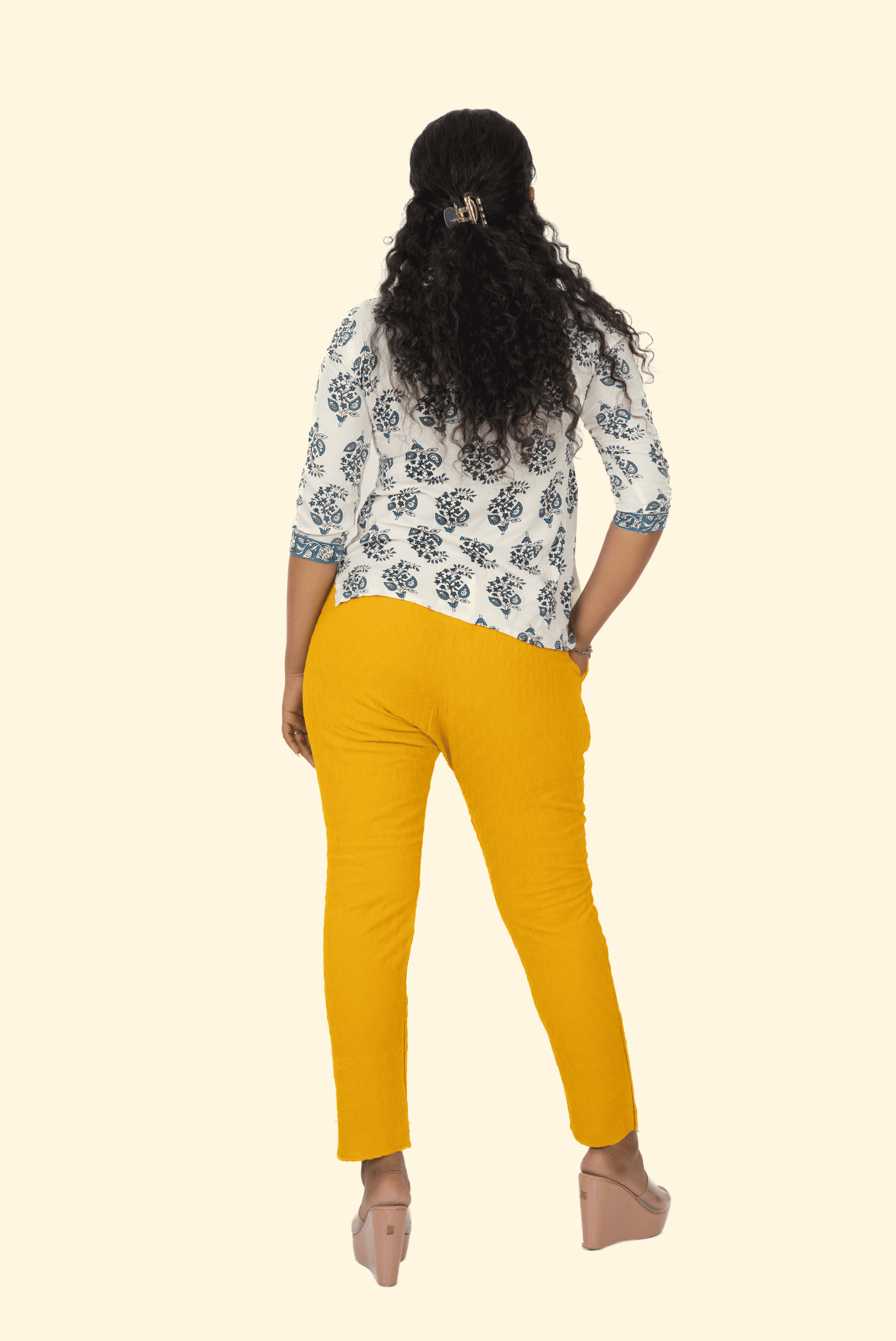 Mustard Rayon Chikan Pants