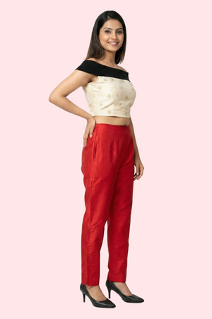 Red Tussar Silk Pant