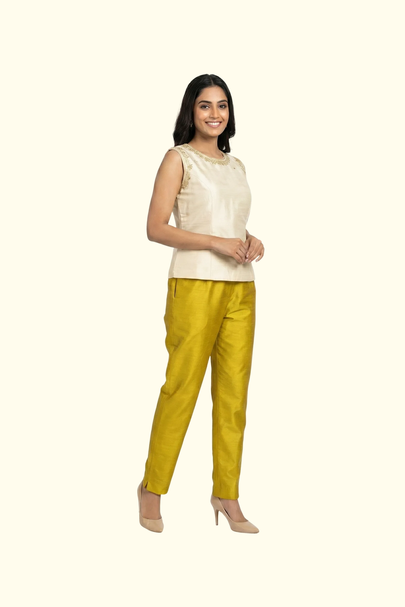 Yellow Green Tussar Silk Pant