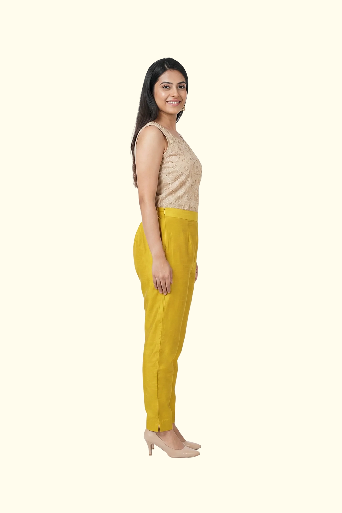 Yellow Green Tussar Silk Pant