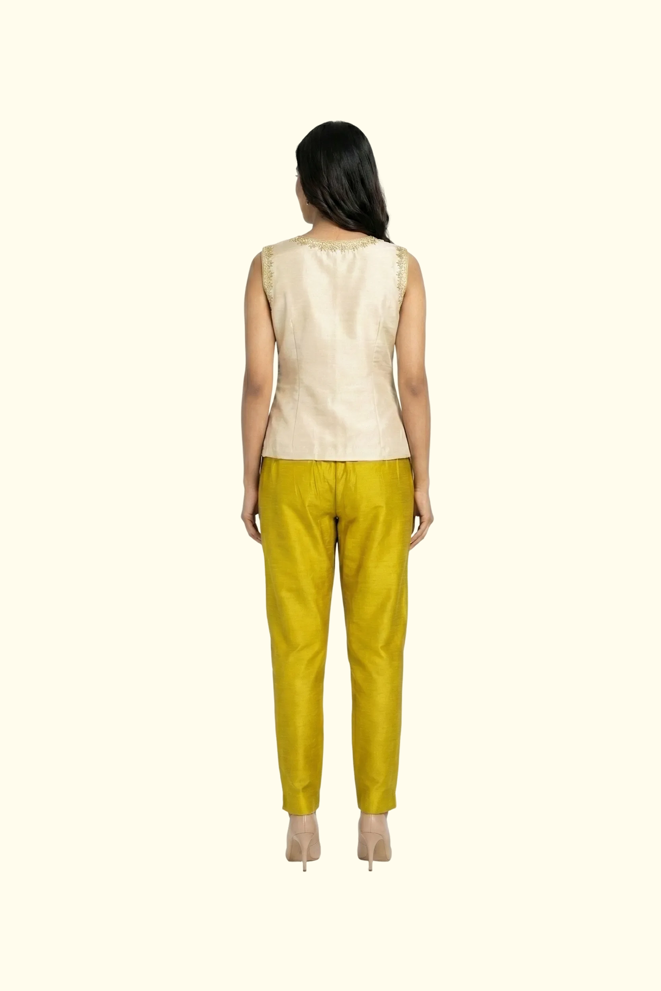 Yellow Green Tussar Silk Pant