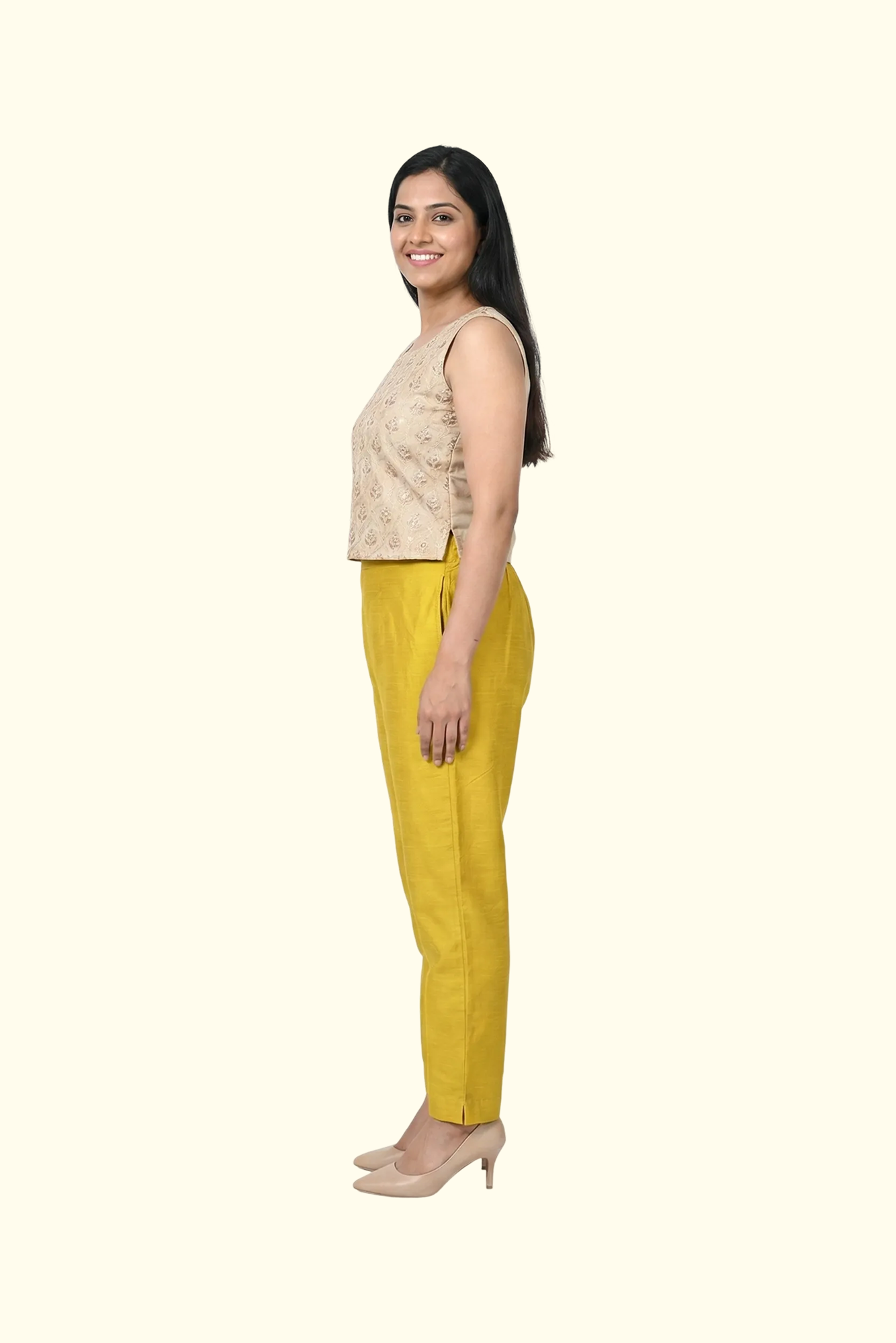 Yellow Green Tussar Silk Pant