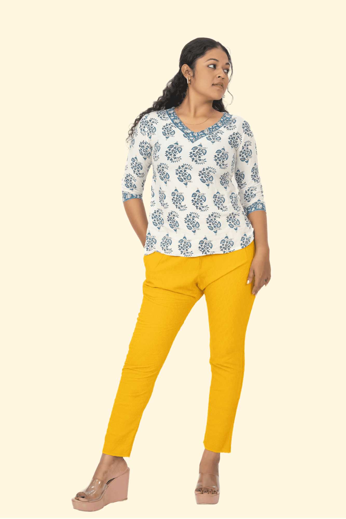 Mustard Rayon Chiken Pants