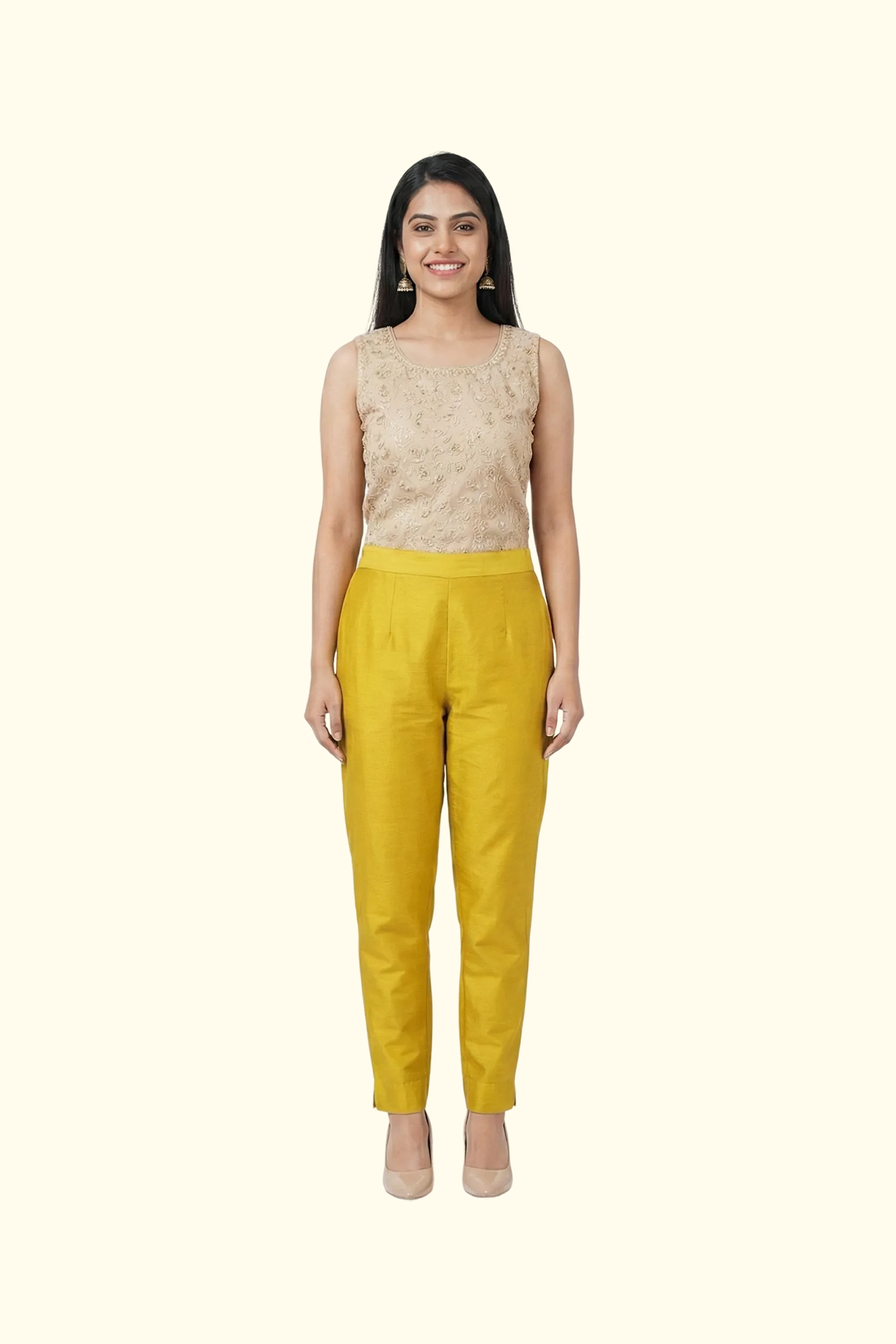 Yellow Green Tussar Silk Pant