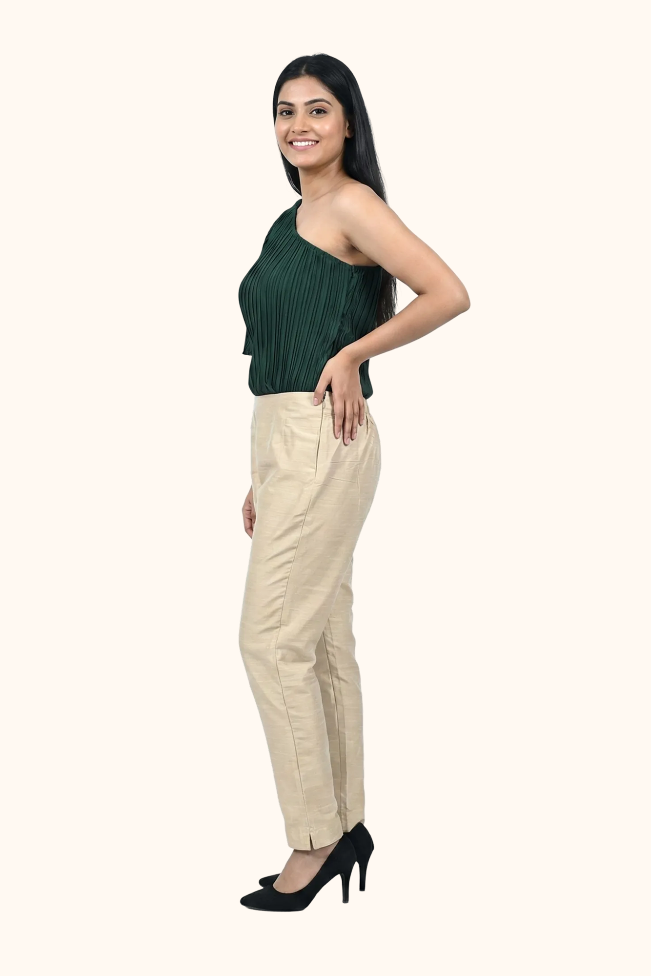 Beige Tussar Silk Pant