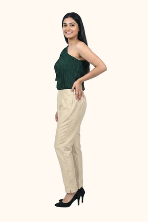 Beige Tussar Silk Pant