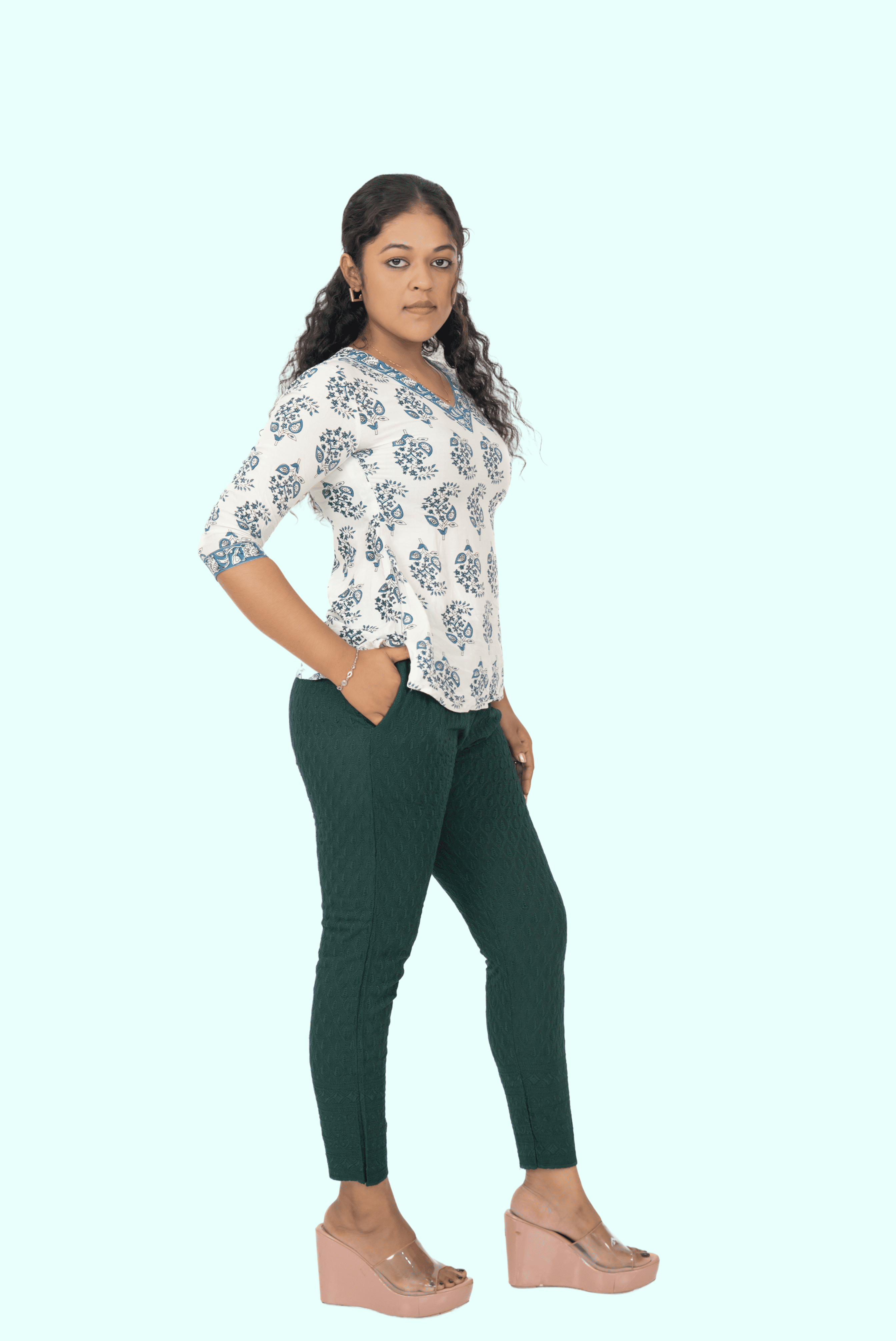 Bottle Green Rayon Chiken Pants