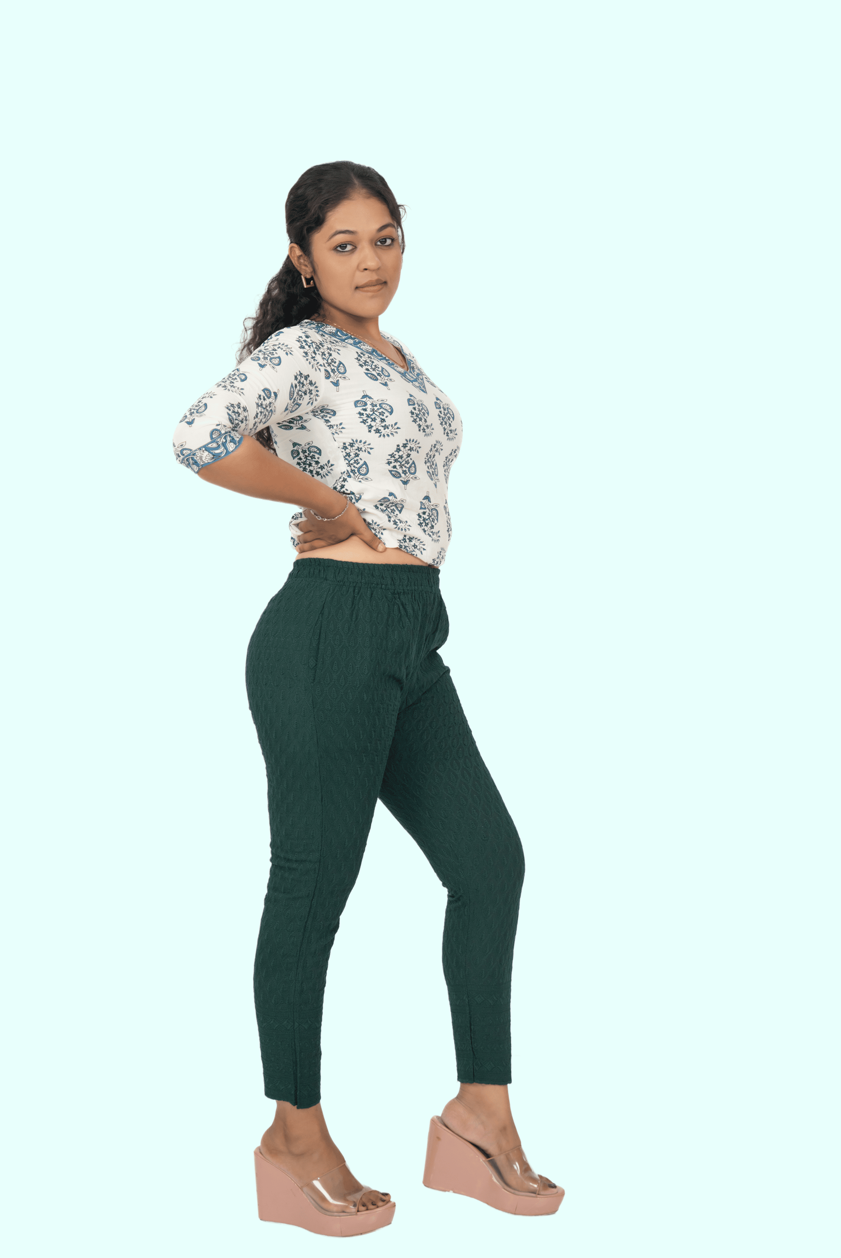 Bottle Green Rayon Chiken Pants