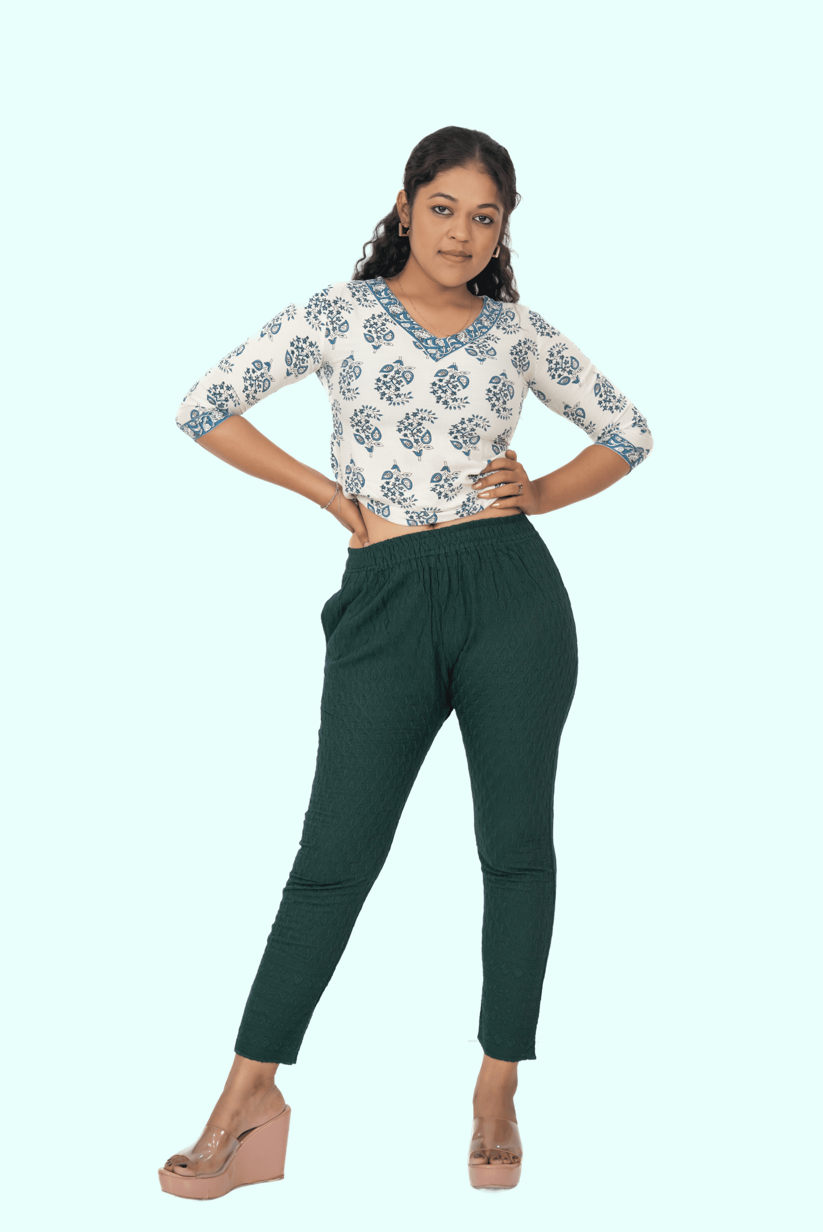 Bottle Green Rayon Chiken Pants