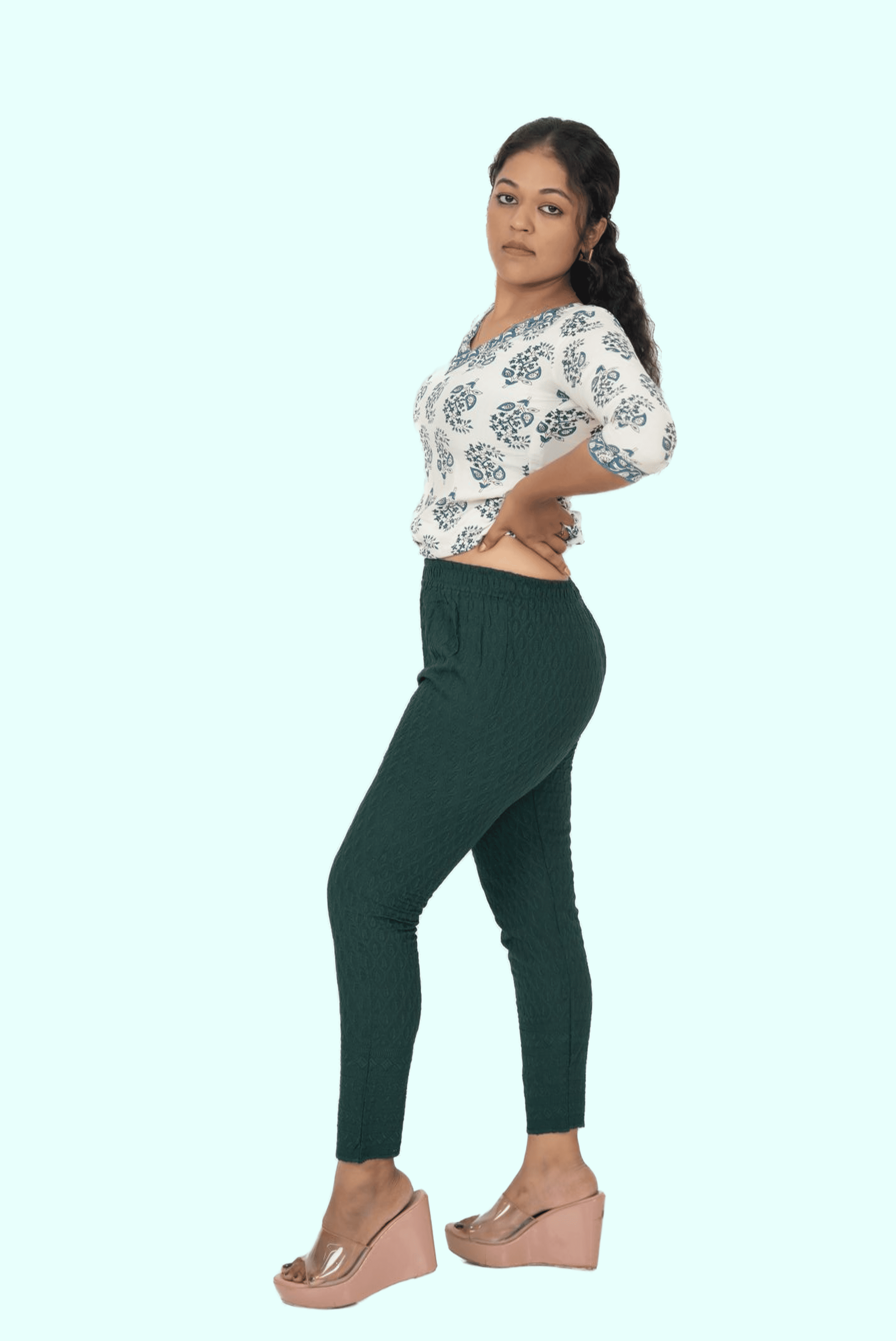 Bottle Green Rayon Chiken Pants