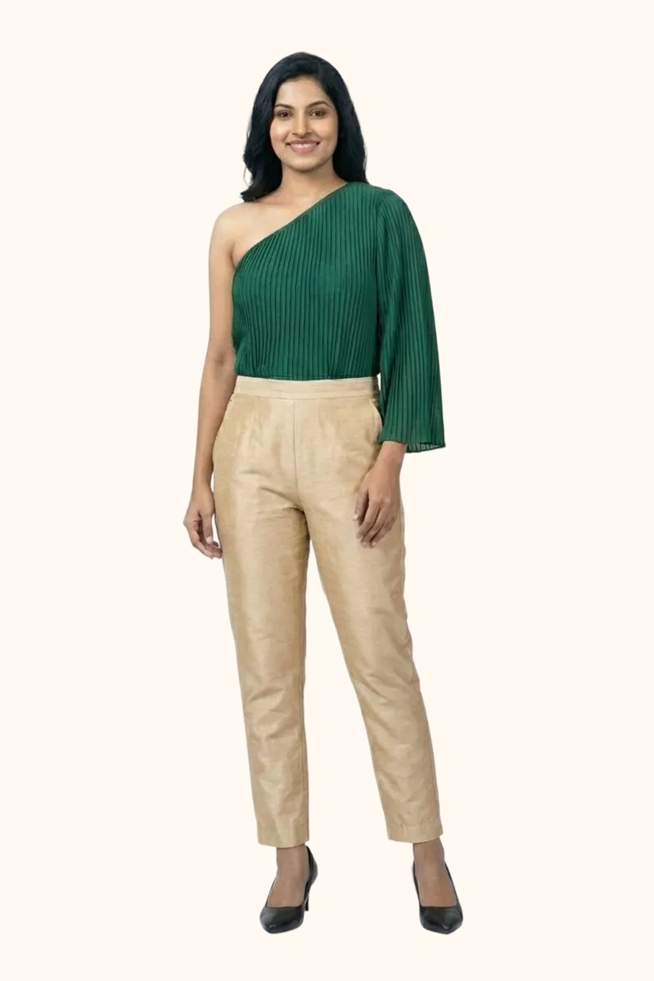 Beige Tussar Silk Pant