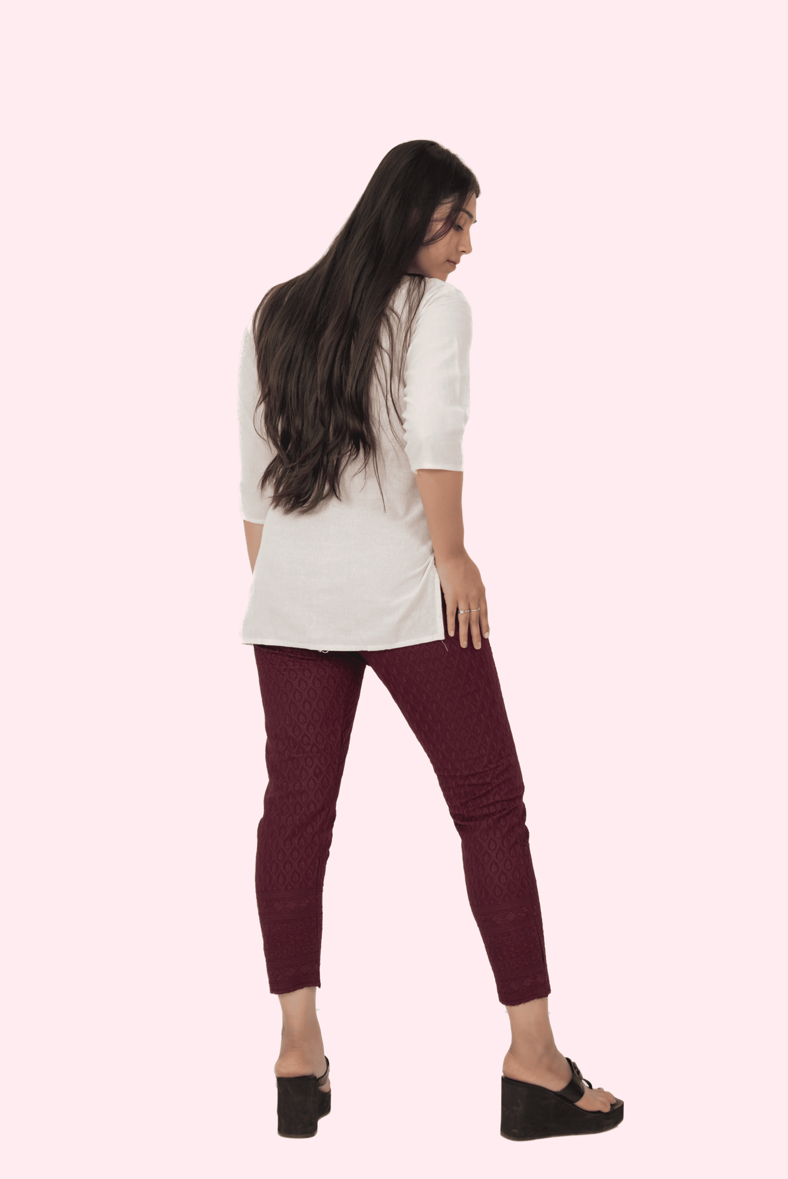 Burgundy Rayon Chikan Pants