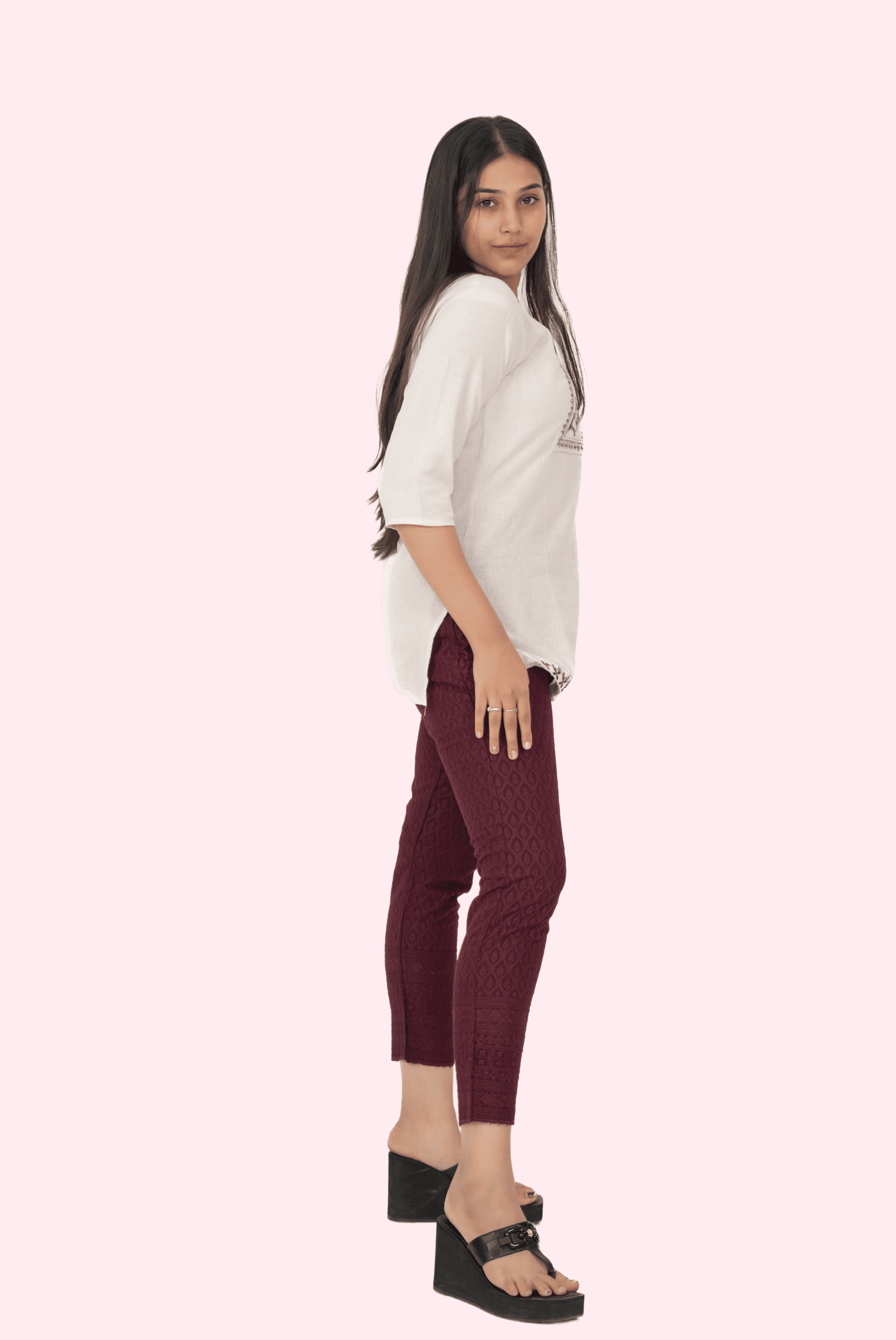 Burgundy Rayon Chikan Pants