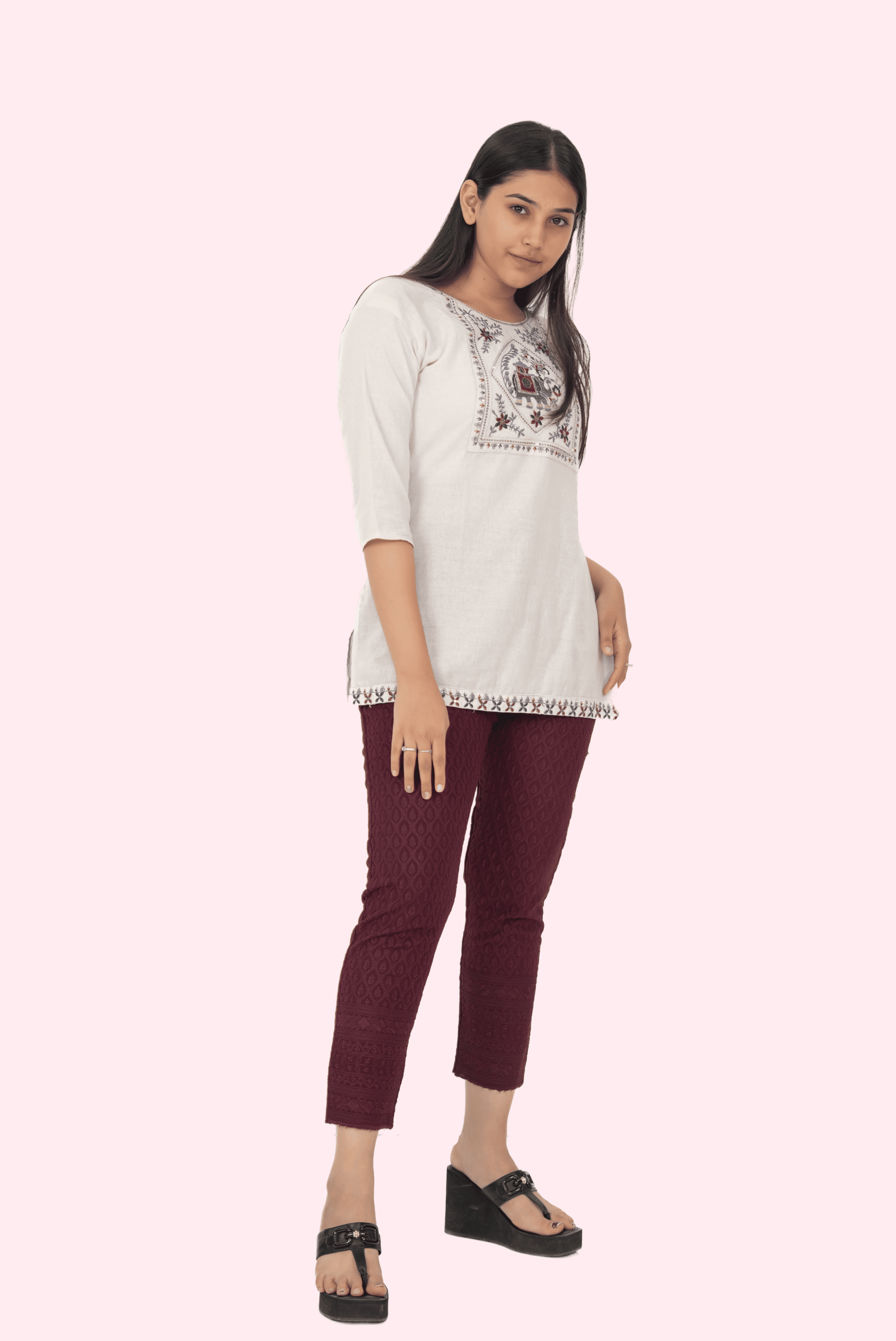Burgundy Rayon Chikan Pants