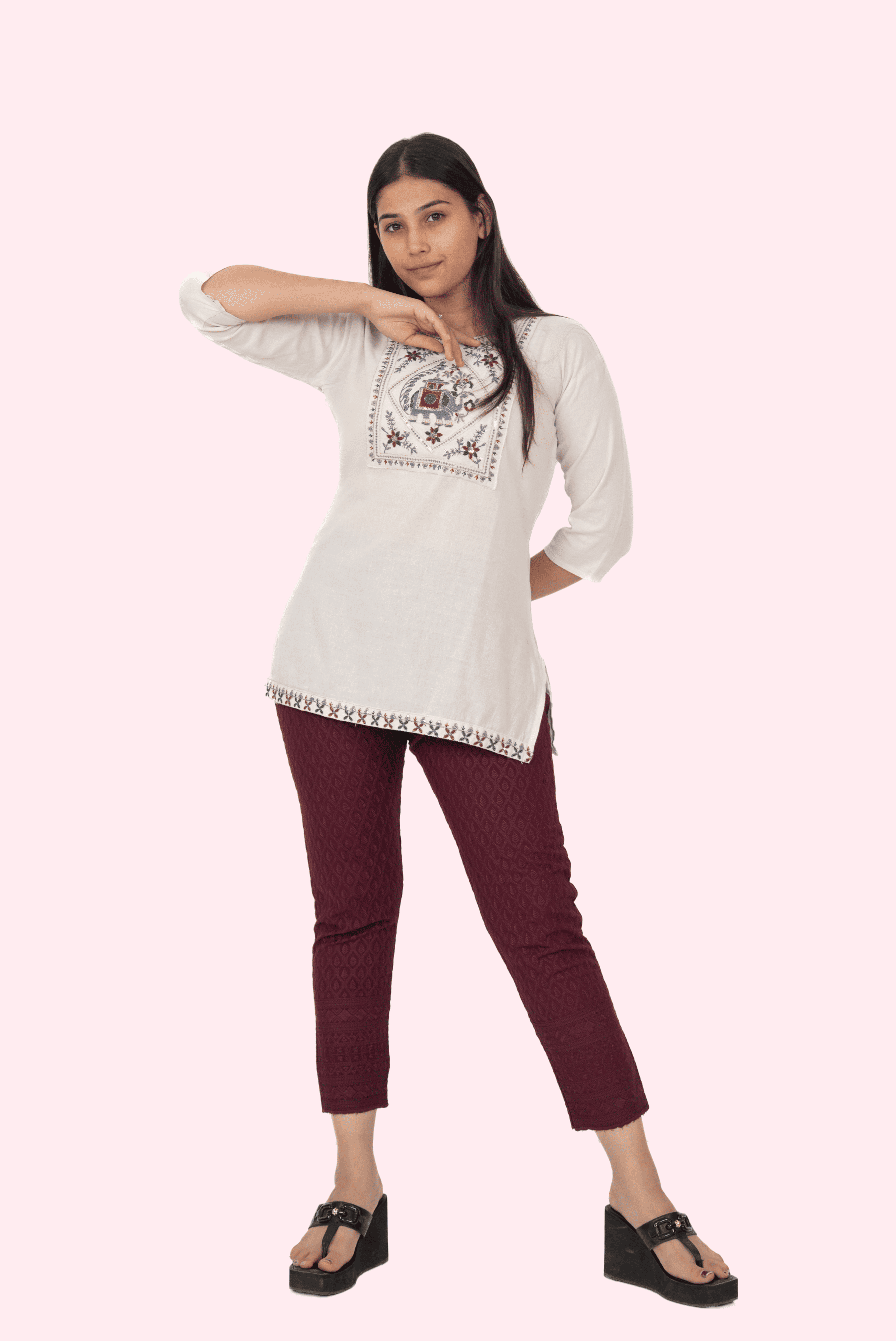 Burgundy Rayon Chikan Pants