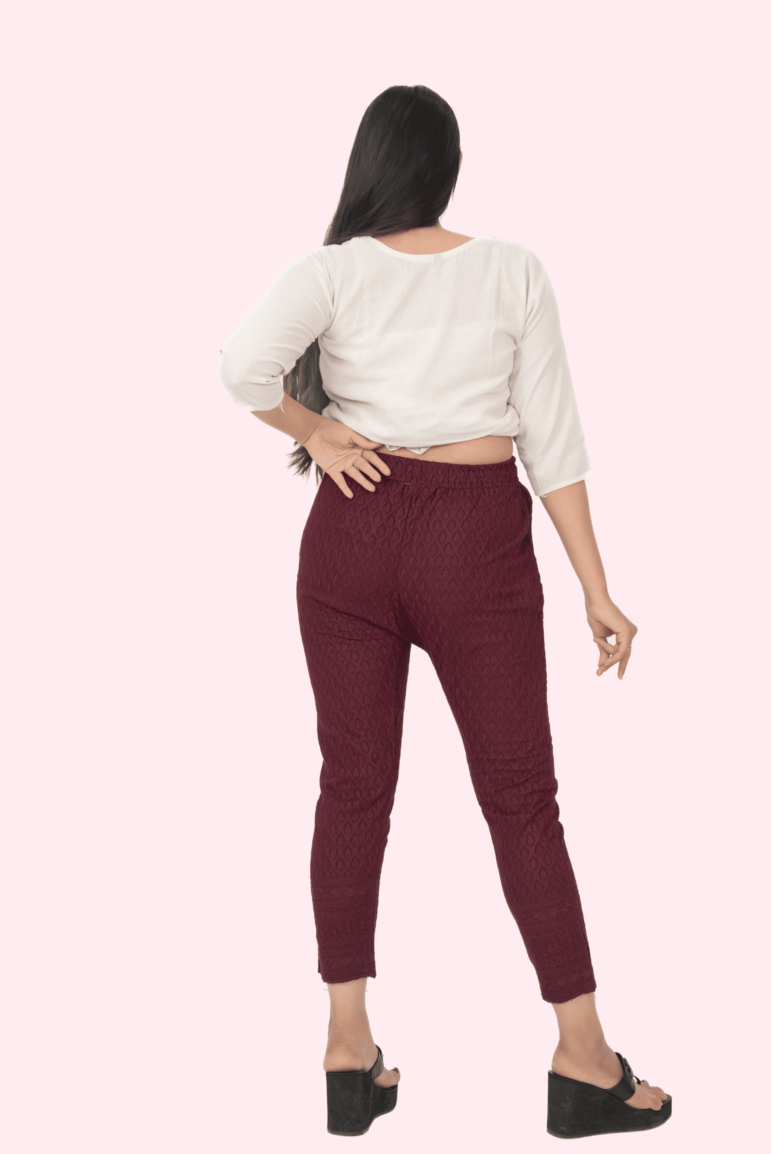 Burgundy Rayon Chikan Pants