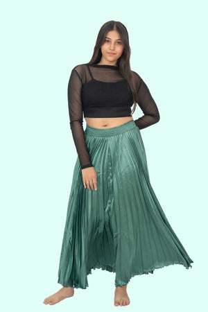 Green Satin Silk Small Pleated Skirt