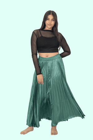 Green Satin Silk Small Pleated Skirt