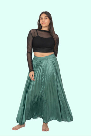 Green Satin Silk Small Pleated Skirt