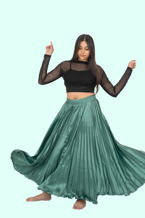 Green Satin Silk Small Pleated Skirt