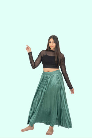 Green Satin Silk Small Pleated Skirt