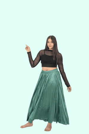 Green Satin Silk Small Pleated Skirt