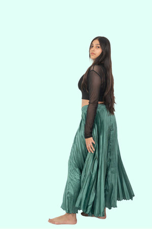 Green Satin Silk Small Pleated Skirt