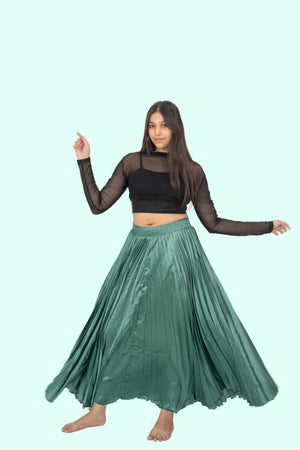 Green Satin Silk Small Pleated Skirt
